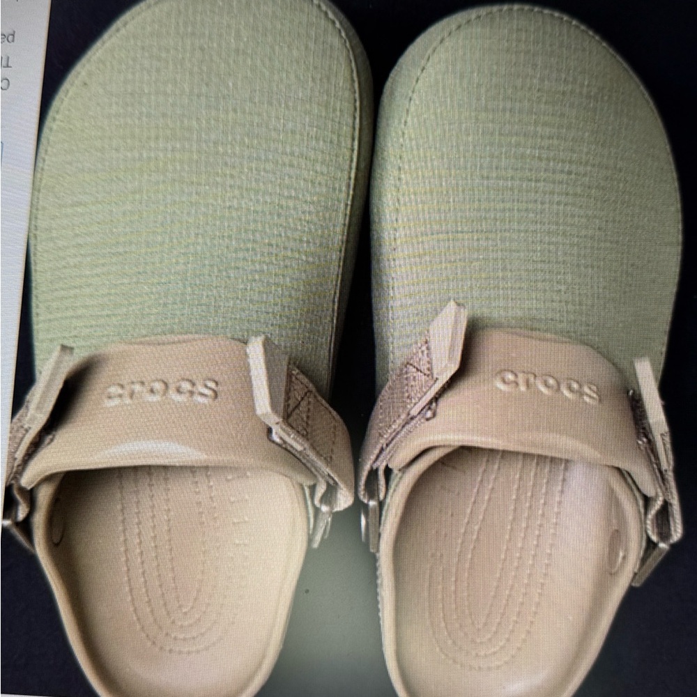 CROCS Green and Tan Classic Clog Mules